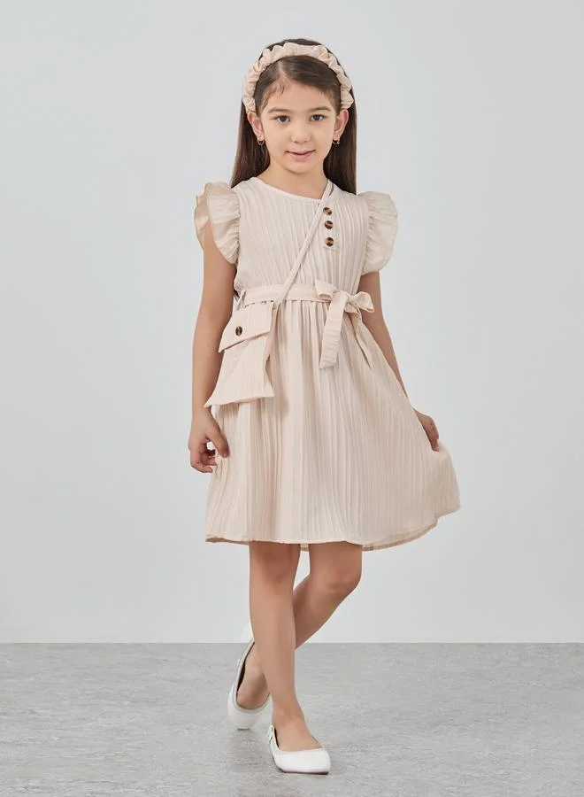 Take Two Take Two Textured Tie Belt Dress with Sling Bag