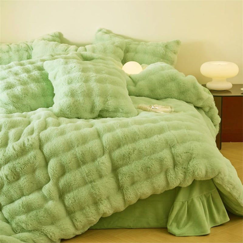 Lotus Karen Lotus Karen Fluffy Comforter Cover Set-Rabbit Fluff Faux Fur Duvet Cover Full Size Sage Green Plush Fuzzy Furry Bedding Sets 3Pieces(1 Duvet Cover & 2 Pillow Shams) Zipper Closure  - Image 4