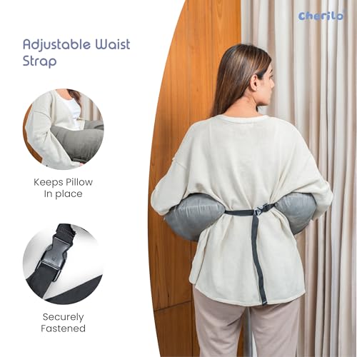 Cherilo Feeding Pillow for New Born Baby | Nursing, Bottle Feeding & Breast Feeding Pillow | Baby Support Pillows with Adjustable Waist Strap | Premium Soft Velvet Fabric – Grey - Image 4