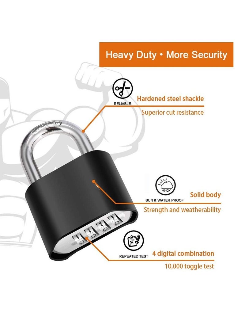 Generic - 4 Digit Heavy Duty Combination Lock Outdoor Waterproof Padlock 1.3 Inch Shackle for Gate, Fence,Toolbox, Case, Hasp Storage, Gym Locker, Sports Locker, School Locker (Black) - Image 1