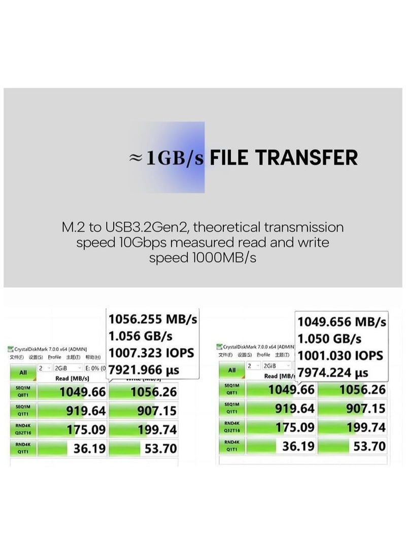 محول ألومنيوم بدون أدوات لتخزين SSD NVMe M.2، قارئ USB3.2 بسرعة 10Gbps، لمفتاح M.2 NVMe 2230 SSD، علبة قرص صلب M.2 جديدة قابلة للتوصيل والتشغيل، تدعم UASP، قابلة للتوصيل والتشغيل - Image 5