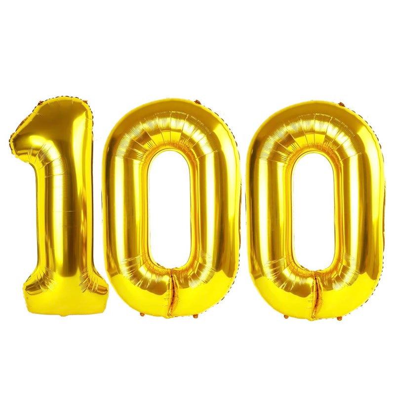 IWERP Gold Number 100 Balloon 40 inch, 100 Number Balloons, 100th Gold Birthday Decorations, 100 Year Old Women Men Golden Party Supplies - Image 1