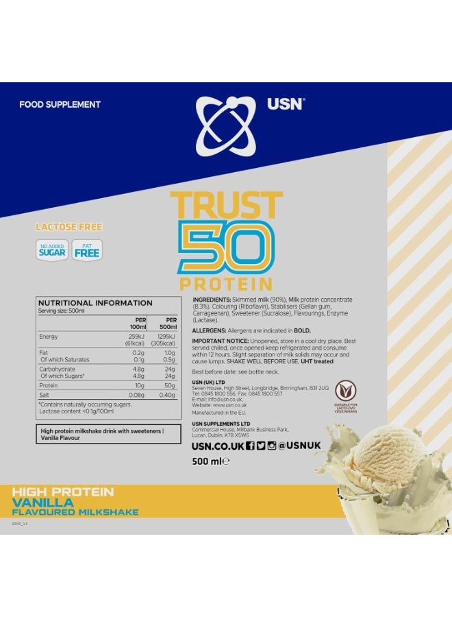 USN Trust Protein Milkshake 500ml – Vanilla Flavor – Pack of 6 - Image 5