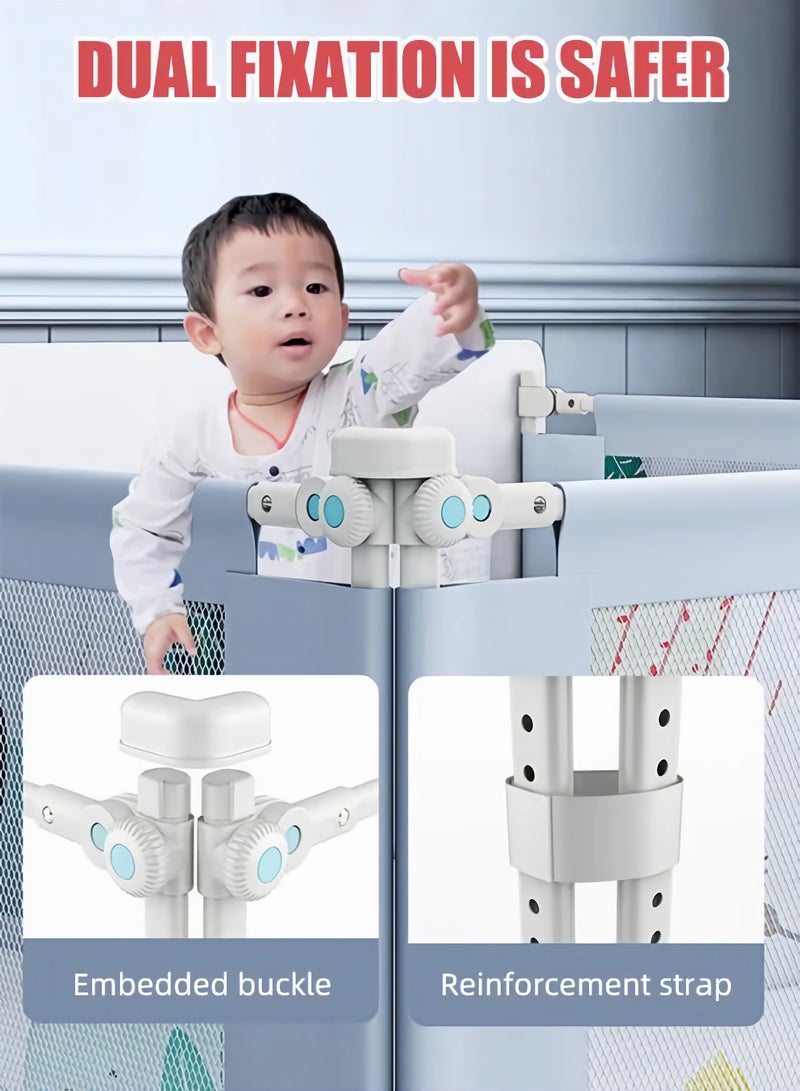 Qamar Care 1 piece Toddler Bed Rail Guard, One-Sided 200cm, Height Adjustable, Foldable Safety Rail with Breathable Mesh & Double Child Lock for Anti-Fall Protection, Fits Twin/Full/Queen/King Beds - Image 5