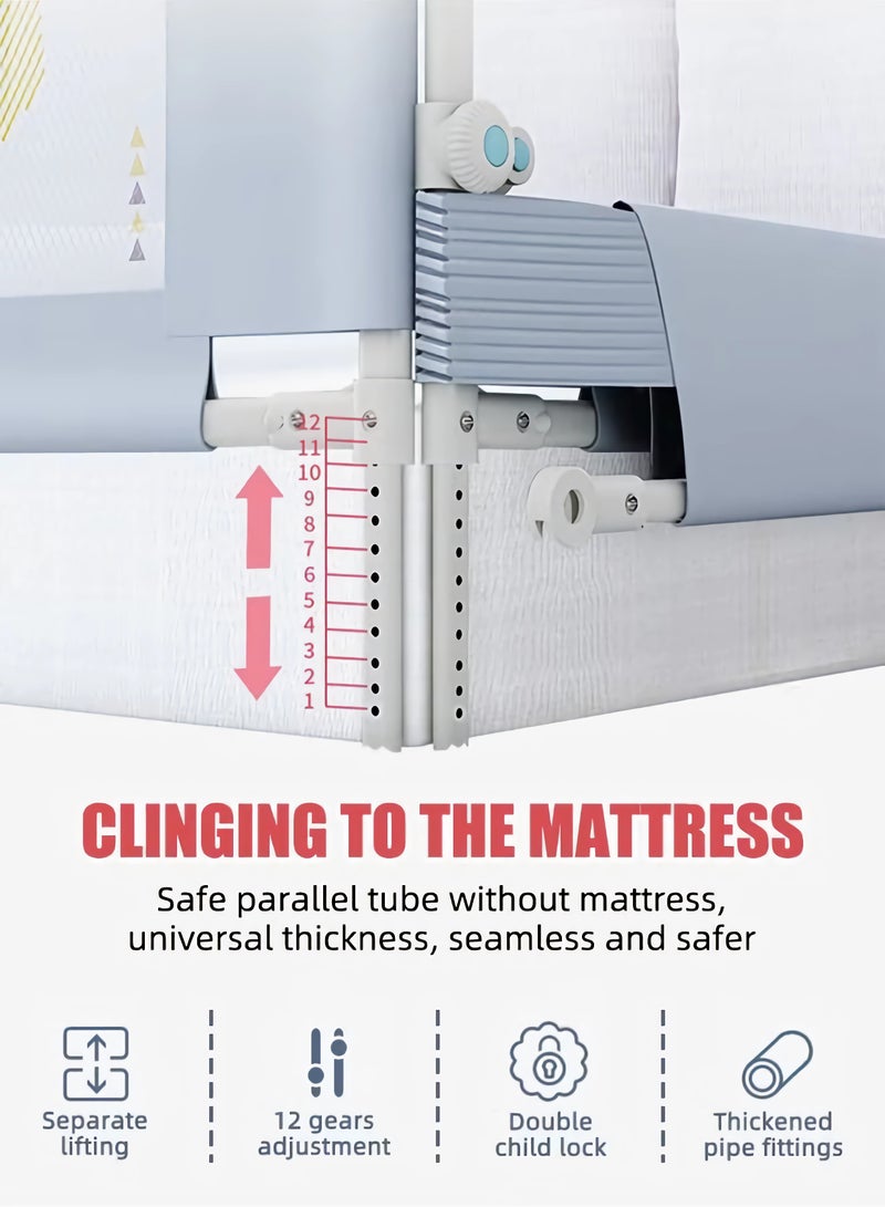 Qamar Care 1 piece Toddler Bed Rail Guard, One-Sided 200cm, Height Adjustable, Foldable Safety Rail with Breathable Mesh & Double Child Lock for Anti-Fall Protection, Fits Twin/Full/Queen/King Beds - Image 3
