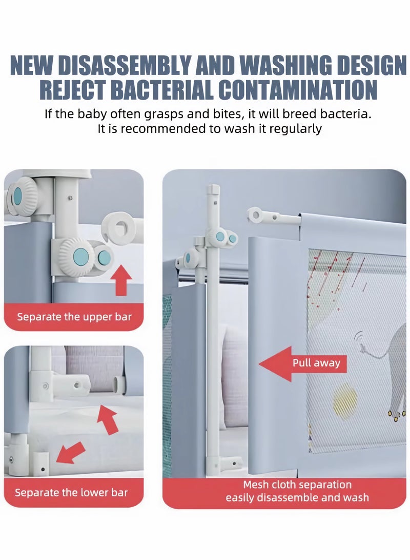 Qamar Care 1 piece Toddler Bed Rail Guard, One-Sided 200cm, Height Adjustable, Foldable Safety Rail with Breathable Mesh & Double Child Lock for Anti-Fall Protection, Fits Twin/Full/Queen/King Beds - Image 4