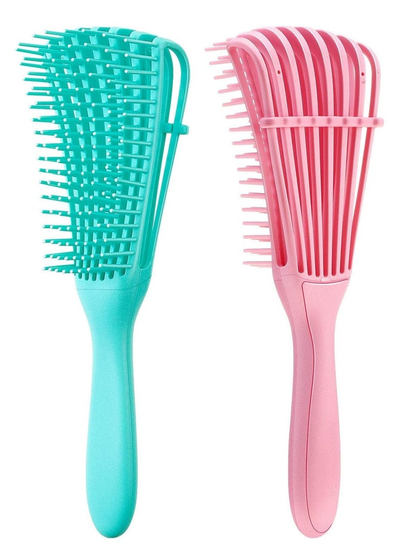 ORiTi فرشاة فك تشابك الشعر من ORiTi مكونة من قطعتين للشعر المموج/المجعد/المتعرج/الرطب/الجاف/الزيتي/الكثيف/الطويل، سهلة التنظيف (وردي، أخضر) - Image 1