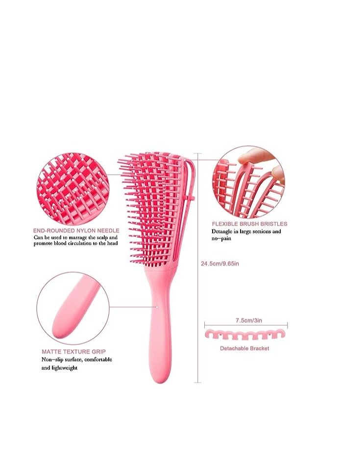 ORiTi فرشاة فك تشابك الشعر من ORiTi مكونة من قطعتين للشعر المموج/المجعد/المتعرج/الرطب/الجاف/الزيتي/الكثيف/الطويل، سهلة التنظيف (وردي، أخضر) - Image 3