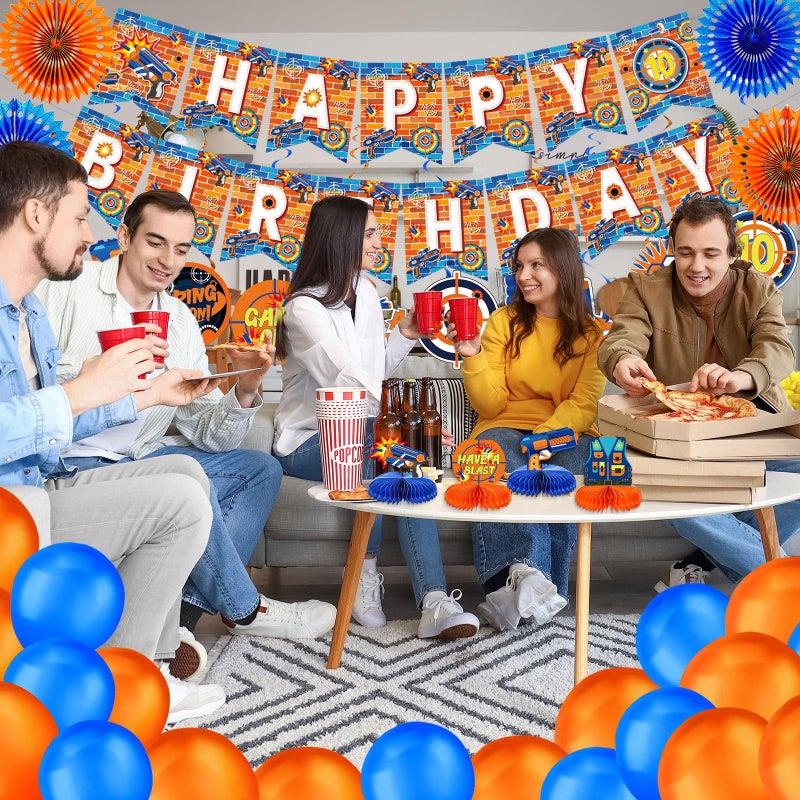 ABURRORI 42 PCS Dart War Party Decorations Banner Hanging Swirl Honeycomb Centerpieces Blue and Orange Balloons Paper Fans 3D Dart Table Decorations for Dart War Birthday Supplies Decorations - Image 5