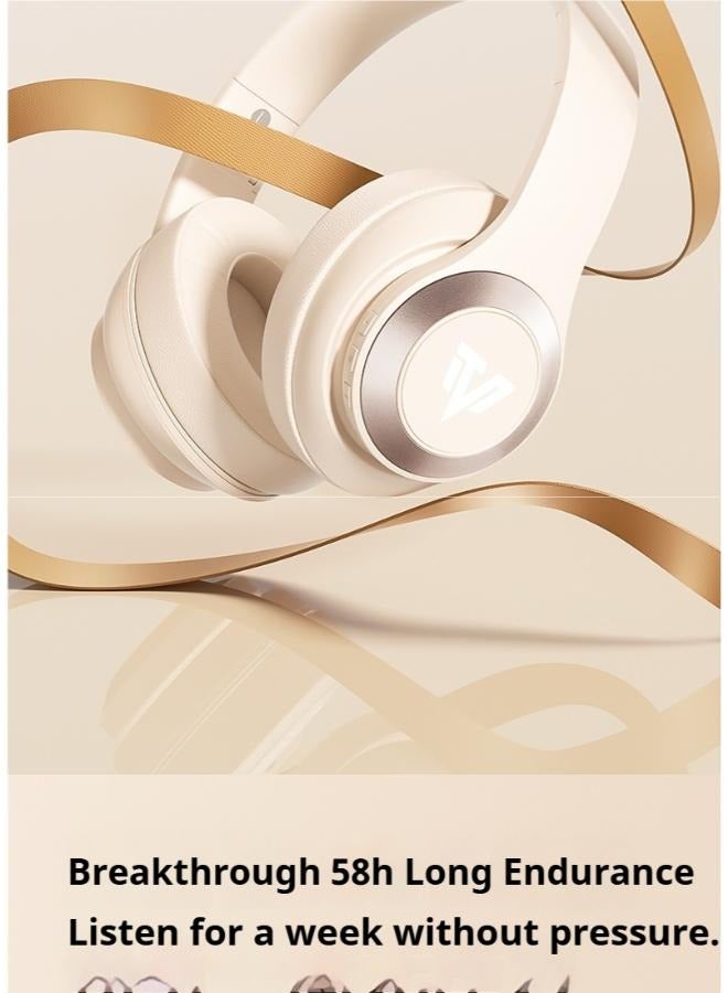 Wireless On-Ear Headphones,  58H Playtime, Bluetooth 5.3, Lightweight and Comfortable, App Connectivity, Multipoint Connection (Beige)  - Image 4