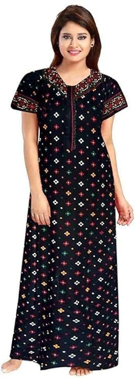 Vlazom Women's Cotton Nightgown – Pack of 4 Printed Maxi Nighties | Ankle Length Night Dress | Free Size Sleepwear (Option-7, Free Size) - Image 3