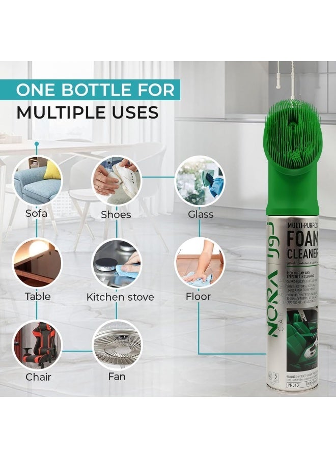 NORA Multi-Purpose Car Foam Cleaner Spray with Built-in Brush | 400ml Deep Cleaning for Interior, Leather, Fabric & Dashboard - Image 2
