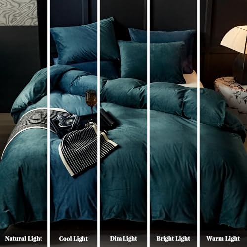 WARMDERN Peacock Blue Flannel Velvet Duvet Cover King Size Duvet Cover Bedding Sets, 3pcs Ultra Soft Luxury Textured Modern Crystal Velvet Duvet Covers with Zipper Closure(Peacock Blue, King) - Image 3