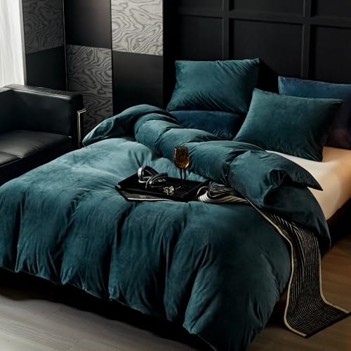 WARMDERN Peacock Blue Flannel Velvet Duvet Cover King Size Duvet Cover Bedding Sets, 3pcs Ultra Soft Luxury Textured Modern Crystal Velvet Duvet Covers with Zipper Closure(Peacock Blue, King) - Image 2
