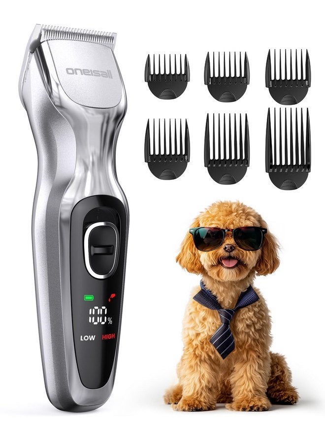 oneisall Dog Clippers for Grooming Thick Hair, Low Noise Dog Shavers with Detachable Metal Blades for Home Groomer,Silver - Image 1