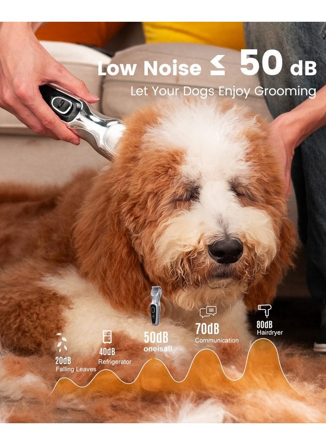 oneisall Dog Clippers for Grooming Thick Hair, Low Noise Dog Shavers with Detachable Metal Blades for Home Groomer,Silver - Image 4