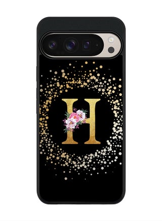 Custom Monogram Floral - H ( Black )