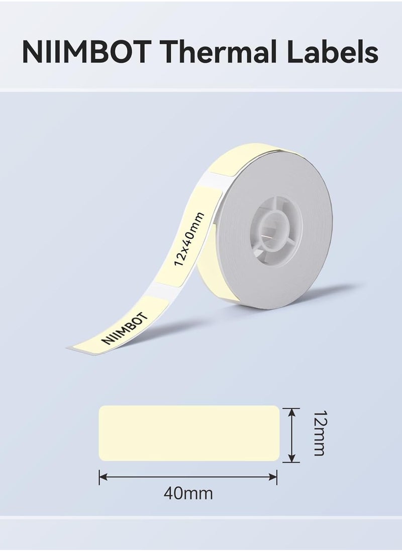 D11/D110/D101 Label Maker Tape  Label Paper, 12x40 mm(0.47''x1.57'') 160 Tapes/Roll, Thermal Label Tape for Home Office Labeling Tape Replacement, Light Yellow