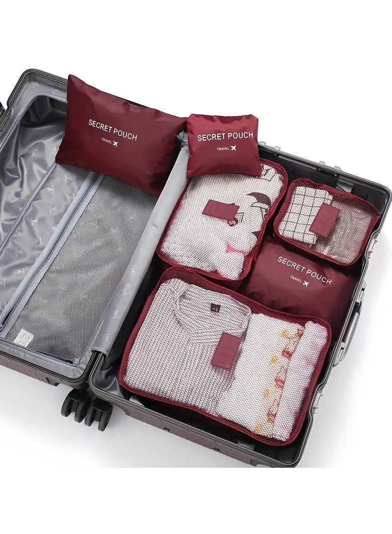 روزينو مجموعة منظم السفر المكونة من 6 قطع ، مكعب التعبئة من البوليستر مع حقيبة سرية مقاومة للماء لتنظيم الأمتعة والملابس ، حقيبة مستحضرات التجميل غير المعطرة للتعبئة والتخزين الفعال - Image 1