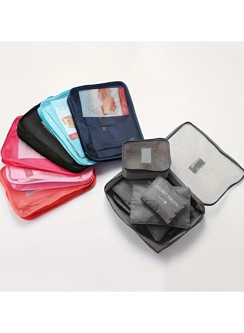روزينو مجموعة منظم السفر المكونة من 6 قطع ، مكعب التعبئة من البوليستر مع حقيبة سرية مقاومة للماء لتنظيم الأمتعة والملابس ، حقيبة مستحضرات التجميل غير المعطرة للتعبئة والتخزين الفعال - Image 2