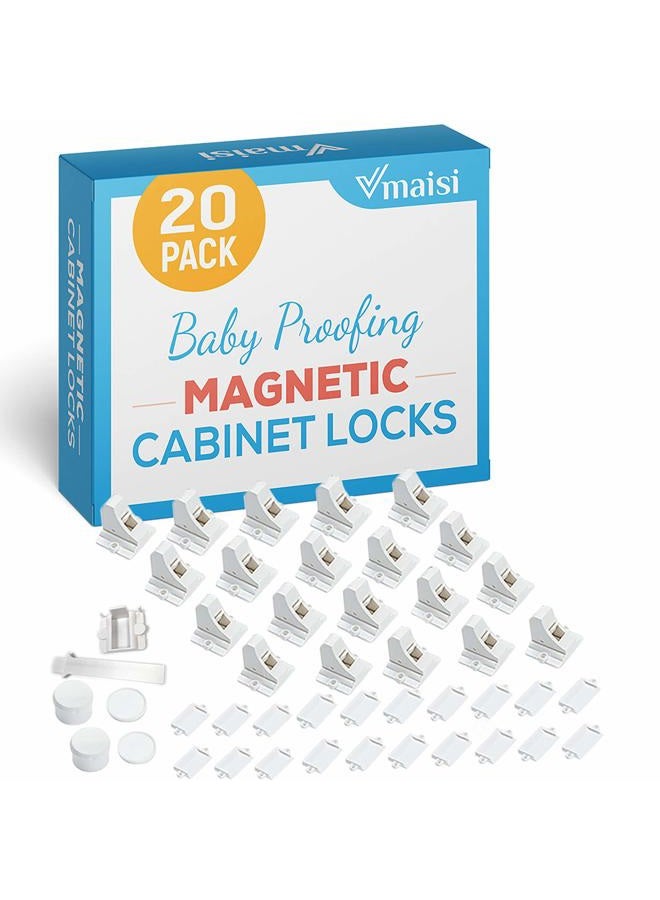vmaisi 20 Pack Magnetic Cabinet Locks Baby Proofing - Vmaisi Children Proof Cupboard Drawers Latches - Adhesive Easy Installation - Image 1