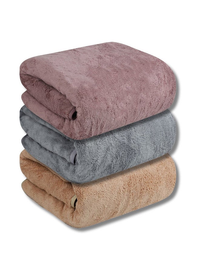 Fezora Beige & Grey Microfiber Bath Towel Set - 3 Pieces - Image 1
