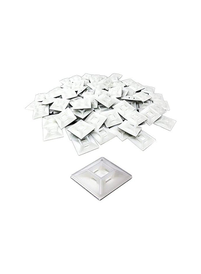 PROMASS 100pcs White Cable Tie Bases Self Adhesive premium quality Cable Tie Holders Tie Mounts White color 100PCS (30 X 30)  - Image 1
