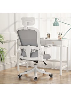 MOZOGOT MOZOGOT Ergonomic Office Chair with Lumbar Support & Headrest & Flip-up Arms Height Adjustable Rocking Home Office Desk Chairs for Teens and Adults (Grey Mesh)  - Image 1