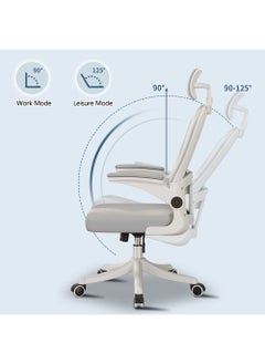 MOZOGOT MOZOGOT Ergonomic Office Chair with Lumbar Support & Headrest & Flip-up Arms Height Adjustable Rocking Home Office Desk Chairs for Teens and Adults (Grey Mesh)  - Image 3