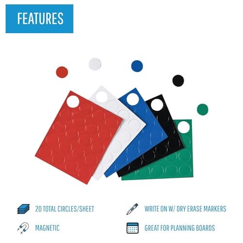 MasterVision Magnetic Color Coding Dots, 3/4 Inch Diameter, Red, Pack of 20 (FM1604) - Image 3