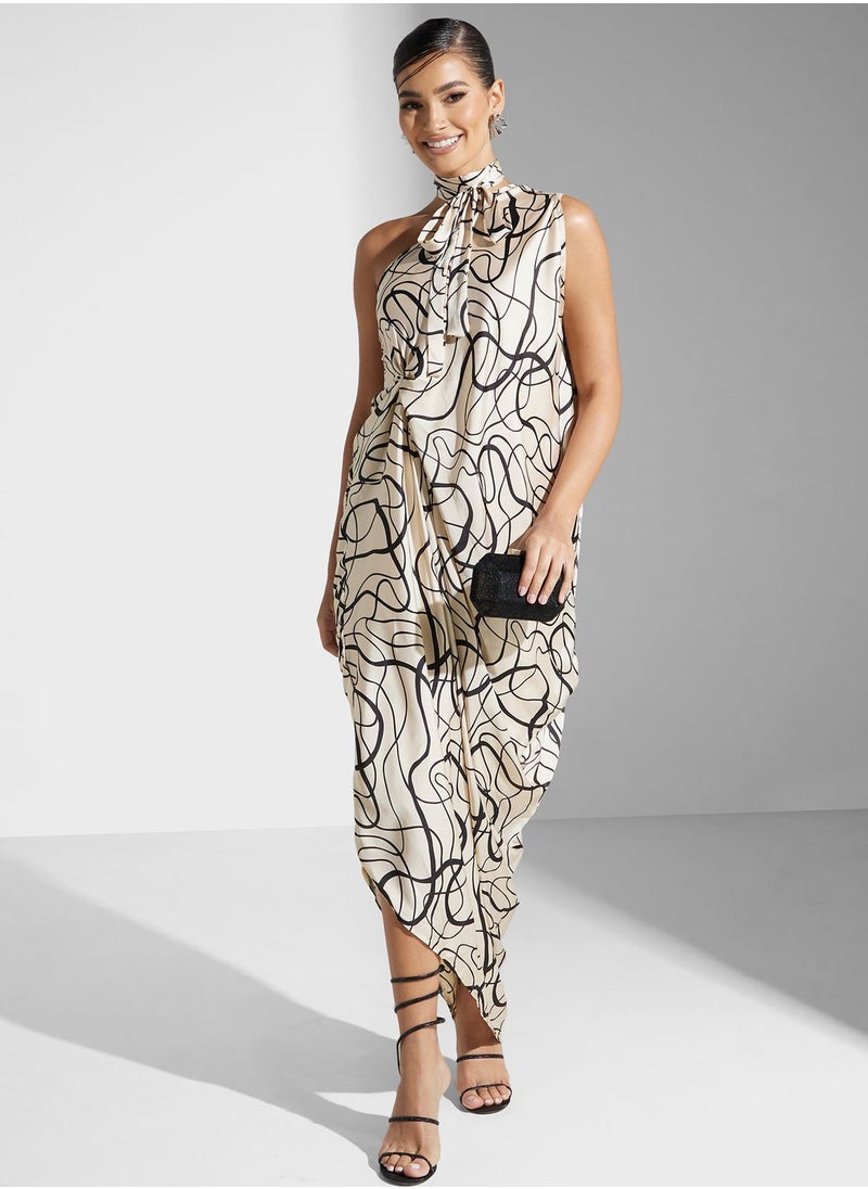 Golden Apple - One Shoulder Tie Neck Dress - Image 1