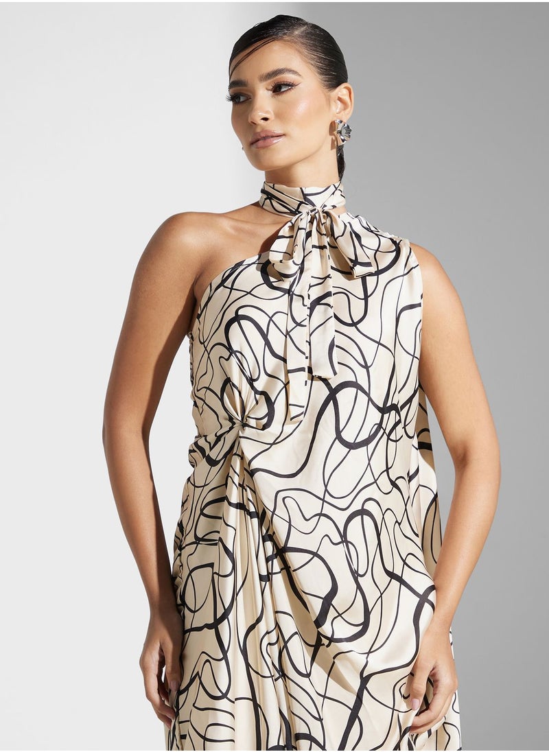 Golden Apple - One Shoulder Tie Neck Dress - Image 1