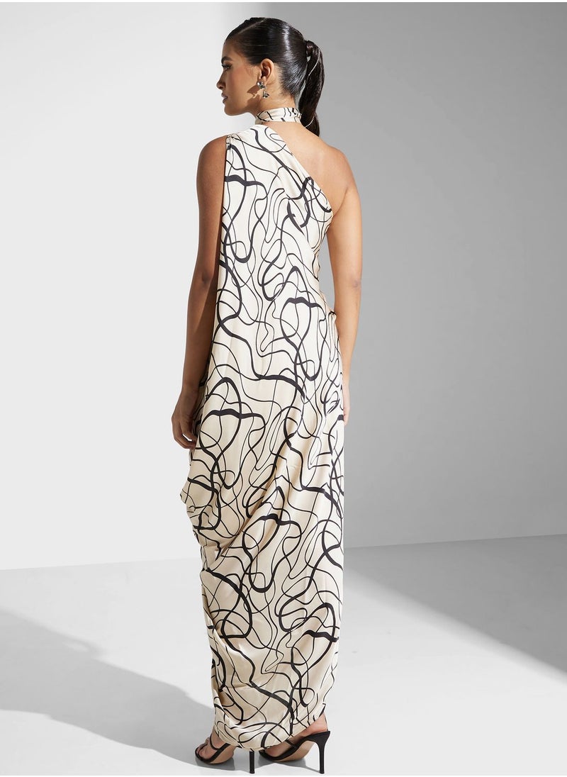 Golden Apple - One Shoulder Tie Neck Dress - Image 1