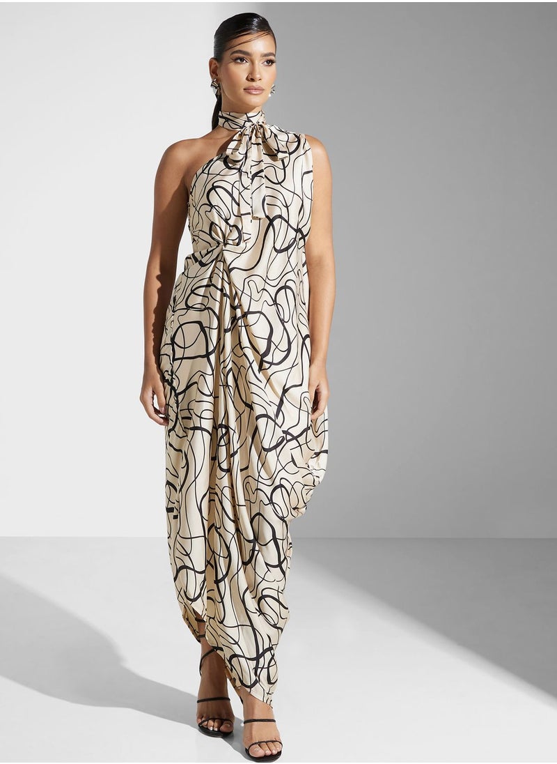 Golden Apple - One Shoulder Tie Neck Dress - Image 1