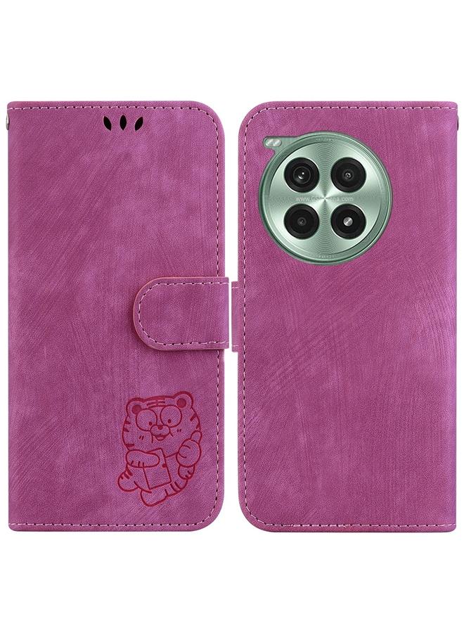 Zaboon For OnePlus Ace 3 Pro Little Tiger Embossed Leather Phone Case(Rose Red) 
