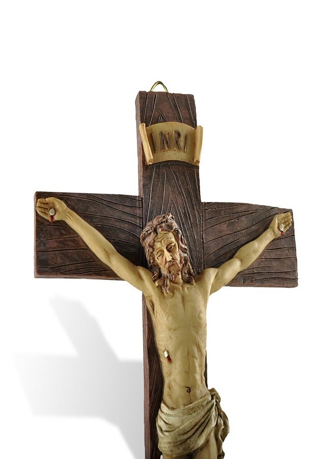 PlentifulHome Jesus Crucifix Wall Cross – 9.06” Resin Catholic Crucifixion Sculpture, INRI Cross with Jesus Figure for Home, Church, or Prayer Room, Religious Wall Hanging Decor - Image 1