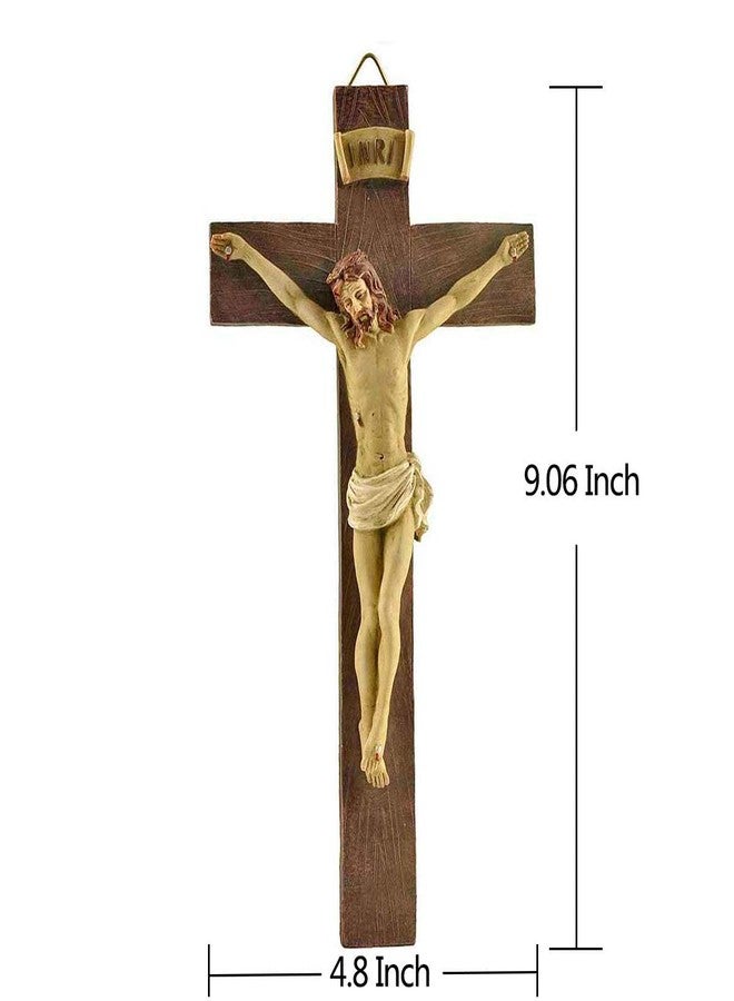 PlentifulHome Jesus Crucifix Wall Cross – 9.06” Resin Catholic Crucifixion Sculpture, INRI Cross with Jesus Figure for Home, Church, or Prayer Room, Religious Wall Hanging Decor - Image 4