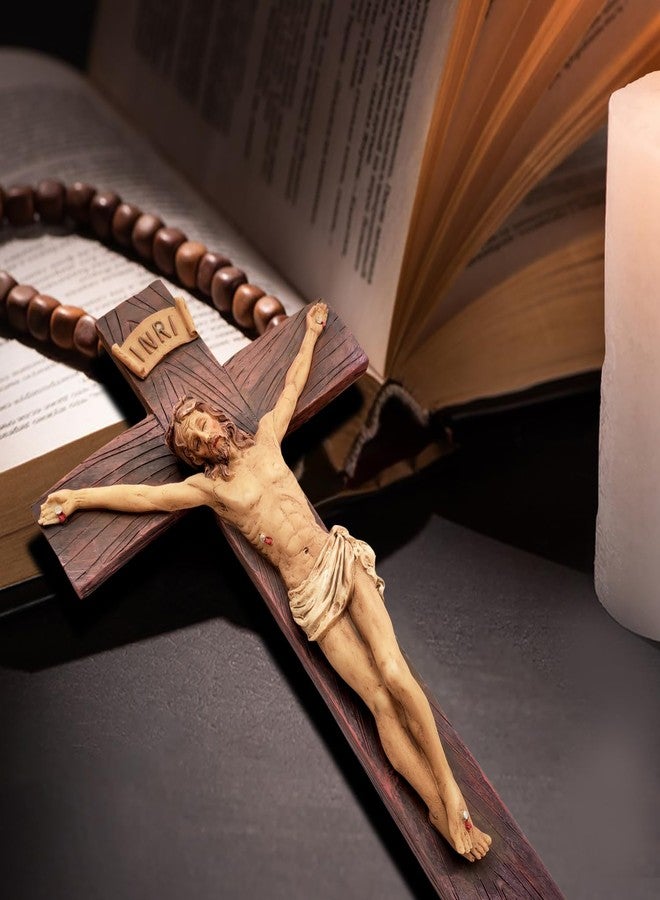 PlentifulHome Jesus Crucifix Wall Cross – 9.06” Resin Catholic Crucifixion Sculpture, INRI Cross with Jesus Figure for Home, Church, or Prayer Room, Religious Wall Hanging Decor - Image 3
