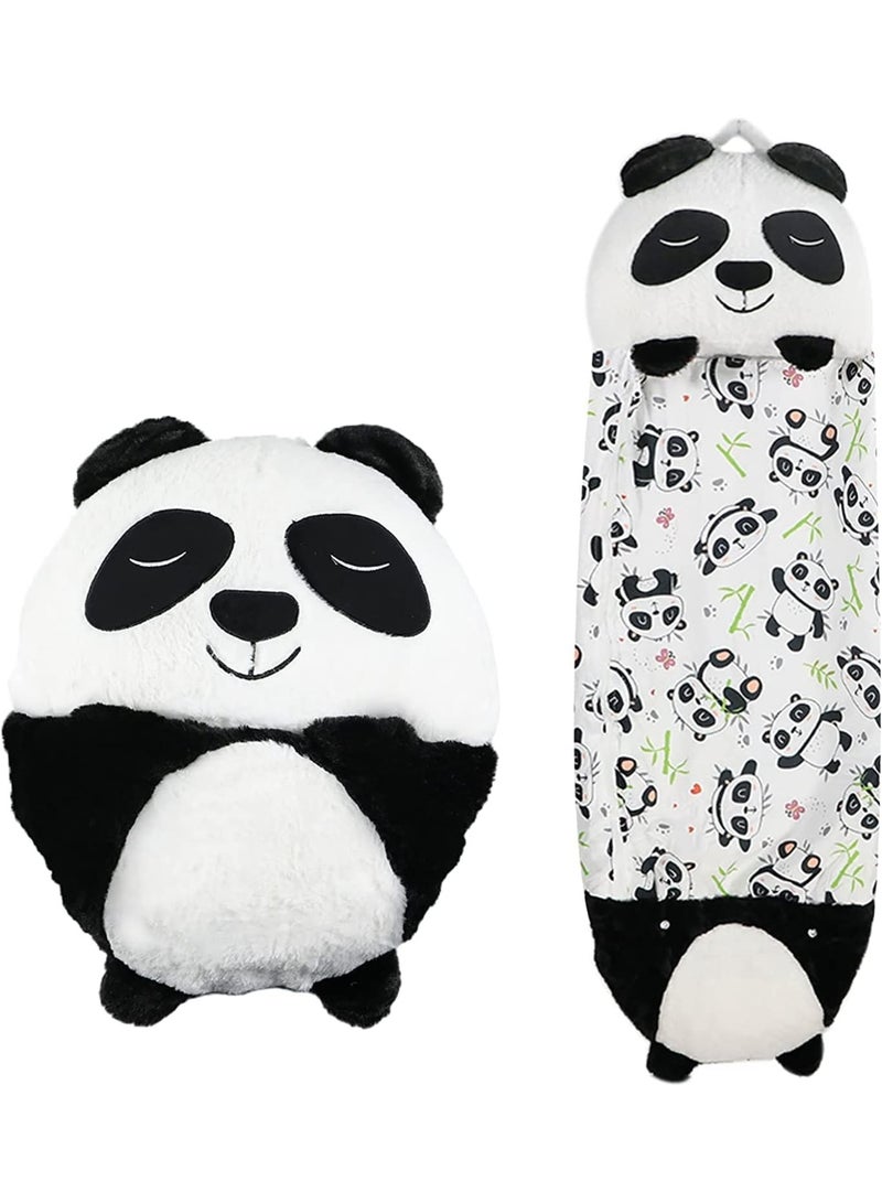 【2-in-1 Kids Sleeping Bag with Pillow】Foldable Soft and Warm Plush Sleeping Bag | Easy to Carry | Perfect for Travel, Camping, and Naptime | Animal Plush Toy Design (White Panda)  - Image 1