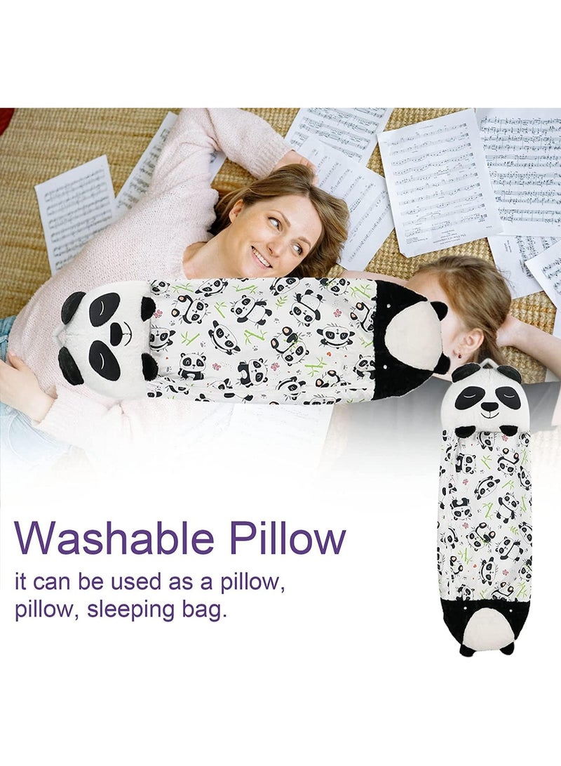 【2-in-1 Kids Sleeping Bag with Pillow】Foldable Soft and Warm Plush Sleeping Bag | Easy to Carry | Perfect for Travel, Camping, and Naptime | Animal Plush Toy Design (White Panda)  - Image 2