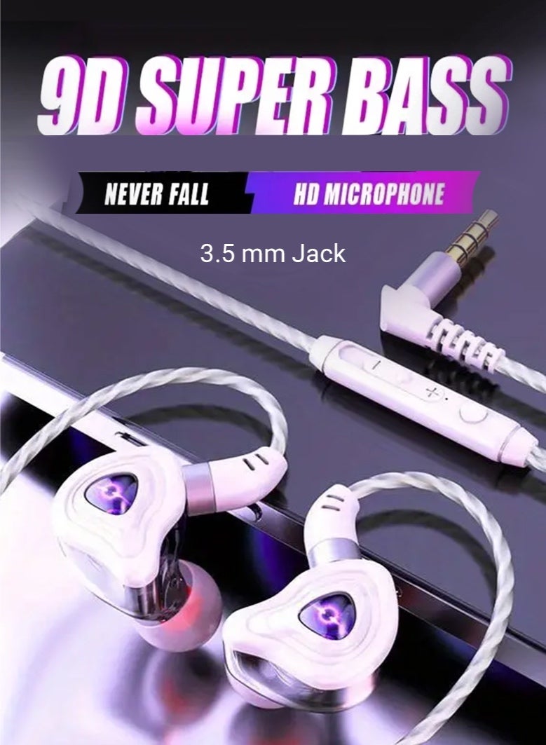 9D Super Bass In-Ear Wired Headset with HD Microphone - 3.5mm Jack, Noise-Canceling, High-Fidelity Sound, Volume Control, Semi-Open-Back Design for Gaming, Sports & Calls - Compatible with for samsung, Millet, OPPO & More, Gaming Headset | Sleek Headset | Durable Headset - Image 1