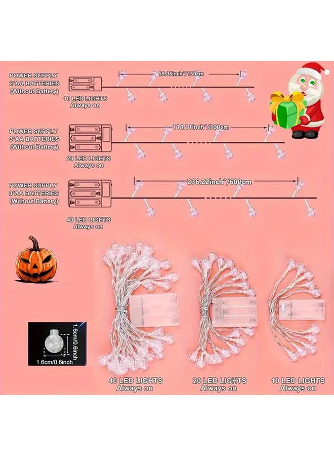 أضواء كروية فقاعية بيضاء دافئة تعمل بالبطارية بطول 6 أمتار (19.68 قدم) تحتوي على 40 لمبة، أضواء خرافية داخلية مثالية لحفلات عيد الميلاد، وغرف النوم، وغرفة المعيشة، وزينة الفصول الدراسية، وديكورات عيد الحب، ورأس السنة، والمهرجانات، ومتوفرة لجميع الفصول الأربعة. - Image 3
