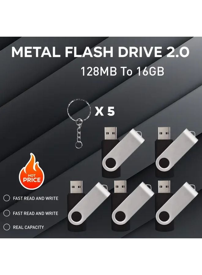 5Pcs 128MB Metal USB 2 0 Flash Drives with Keychain Swivel Design - Image 1