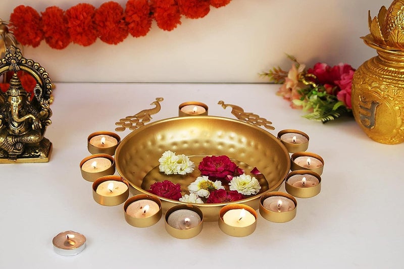 EAGLE ART CREATION EAGLE ART CREATION Handcrafted Urli Bowl for Home Decor Best Diwali Gift 12 Inches Floating Water Bowl Tealight Candles Diya Included Diwali Special Candle Home Dcor Gift  - Image 1