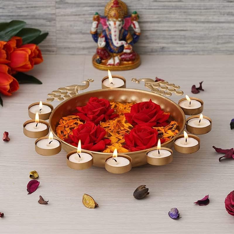 EAGLE ART CREATION EAGLE ART CREATION Handcrafted Urli Bowl for Home Decor Best Diwali Gift 12 Inches Floating Water Bowl Tealight Candles Diya Included Diwali Special Candle Home Dcor Gift  - Image 4