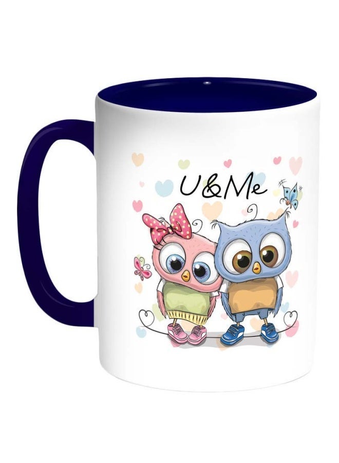 RYN كوب قهوة مطبوع لك ولي باللون الأزرق الداكن/الوردي/الأبيض 325 مل