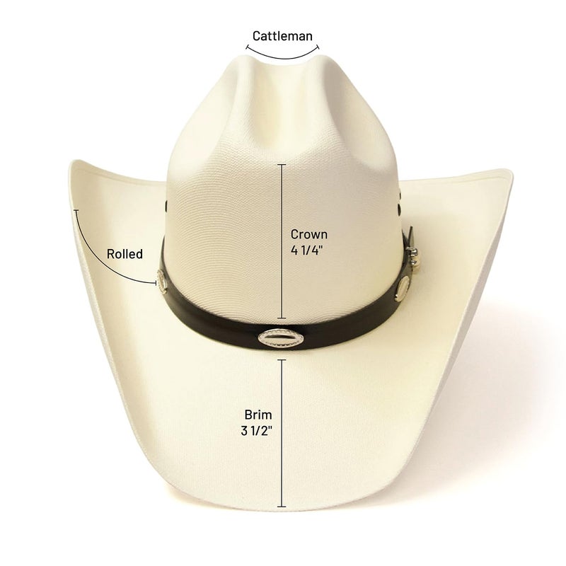 Western Express Natural Straw Cowboy Hat for Men and Women - Cattleman Style with Black Hat Band and Silver Conchos - Image 3