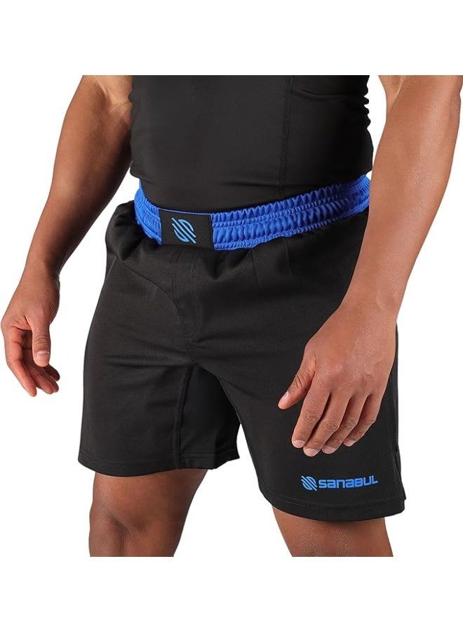Sanabul BJJ & MMA Fight Shorts for Men | 4-Way Stretch, Reinforced Stitching, No-Gi Grappling & Kickboxing Training Shorts | Black/Blue - Image 2