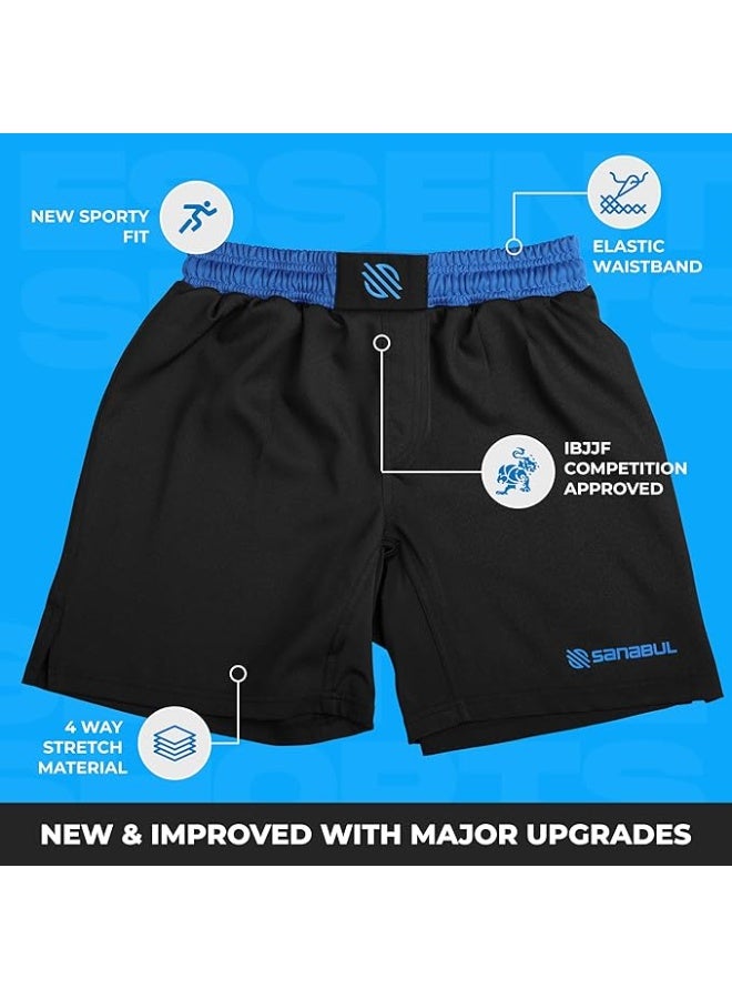 Sanabul BJJ & MMA Fight Shorts for Men | 4-Way Stretch, Reinforced Stitching, No-Gi Grappling & Kickboxing Training Shorts | Black/Blue - Image 5