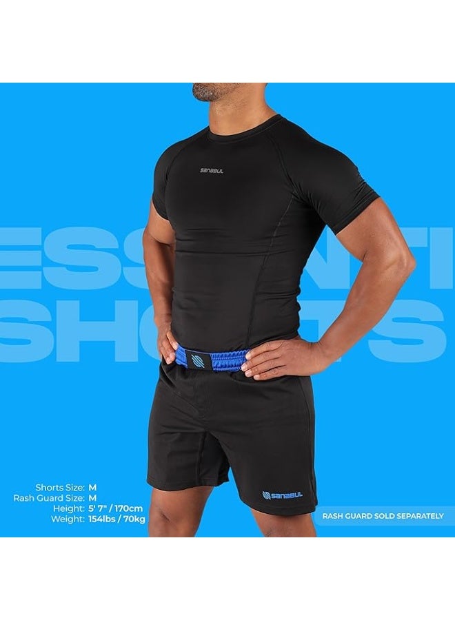 Sanabul BJJ & MMA Fight Shorts for Men | 4-Way Stretch, Reinforced Stitching, No-Gi Grappling & Kickboxing Training Shorts | Black/Blue - Image 4